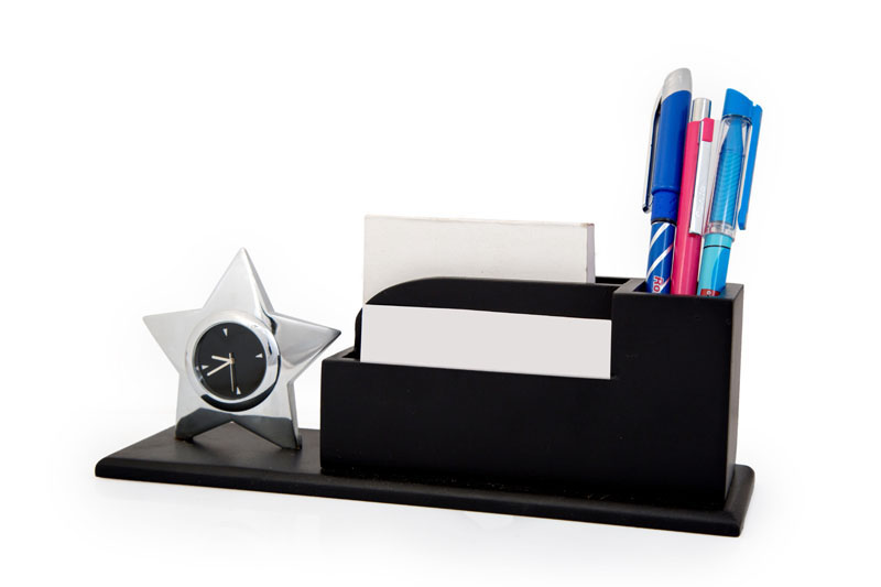 Executive Collection Dual Pen Stand With Clock and Business Card Holder by  Citizen